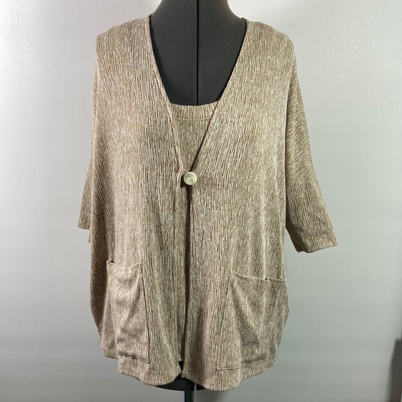 Pure Jill Short Sleeve One Button Large  Pocket Top Matching Sleeveless Shell - Picture 1 of 9